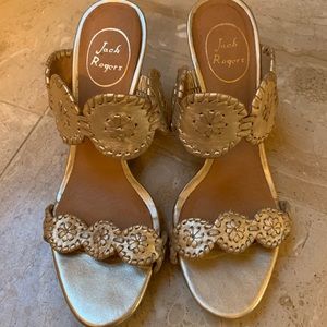 Jack Rogers Lauren Metallic Leather Wedge Sandals